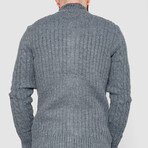 Turtleneck Button-Up Cableknit Sweater // Gray (XL)
