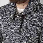 Hooded Cableknit Sweater // White + Black (XL)