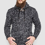 Hooded Cableknit Sweater // Black + White (XL)