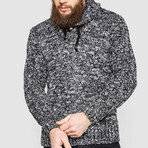 Hooded Cableknit Sweater // White + Black (XL)