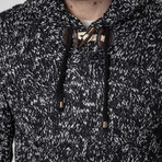 Hooded Cableknit Sweater // Black + White (XL)