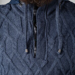 Half-Button Cableknit Hooded Sweater // Denim (M)