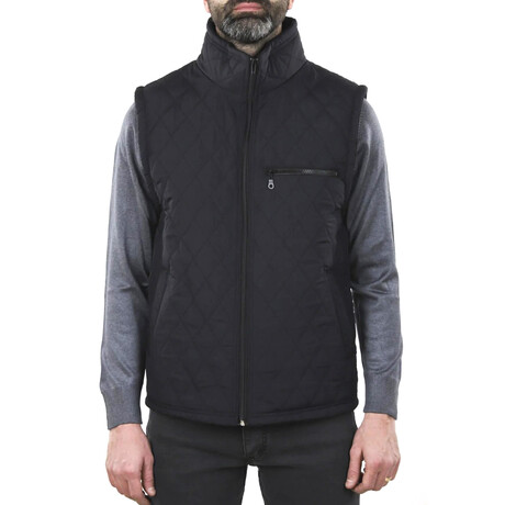 Striped Quilted Utility Vest // Dark Blue (S)