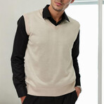 V-Neck Knit Sweater // Stone (M)