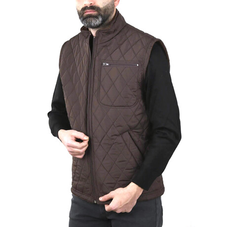 Striped Quilted Utility Vest // Brown (S)