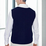 V-Neck Button Up Vest Sweater // Dark Blue (S)