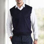 V-Neck Knit Sweater // Dark Blue (M)