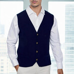 V-Neck Button Up Vest Sweater // Dark Blue (S)