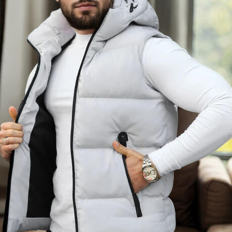 Hooded Puffer Vest // Light Gray (S)
