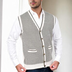 Houndstooth Patterned Knit Vest // White (S)