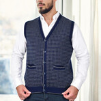 Houndstooth Patterned Knit Vest // Dark Blue (S)
