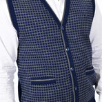 Houndstooth Patterned Knit Vest // Dark Blue (S)