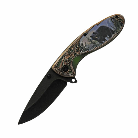 Bear 3D Wildlife Liner Lock // Folding Knife + Pocket Clip // 4.5"