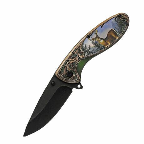 Deer 3D Wildlife Liner Lock // Folding Knife + Pocket Clip // 4.5"