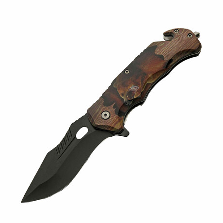Brown Bear Rescue Liner Lock // Folding Knife + Pocket Clip // Glass Breaker + Seat Belt Cutter // 4.75"
