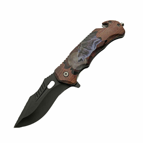 Howling Wolf Rescue Liner Lock // Folding Knife + Pocket Clip // Glass Breaker + Seat Belt Cutter // 4.75"