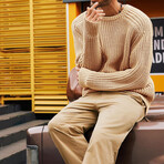 Crewneck Big Chain Knit Pullover // Khaki (XS)