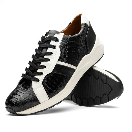 Lyon // Ostrich Leg Leather Sneakers // Black + White (US: 7)