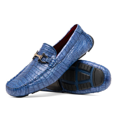 Parma // Caiman Fuscus Leather Bit Loafers // Navy (US: 8)