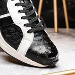 Lyon // Ostrich Leg Leather Sneakers // Black + White (US: 7)