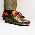 Saulo // Alligator + Ostrich Leather Sneakers // Green Cognac (US: 12)