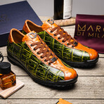 Saulo // Alligator + Ostrich Leather Sneakers // Green Cognac (US: 12)