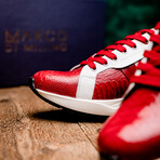 Lyon // Ostrich Leg Leather Sneakers // Red + White (US: 11.5)