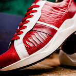 Lyon // Ostrich Leg Leather Sneakers // Red + White (US: 11.5)