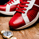 Lyon // Ostrich Leg Leather Sneakers // Red + White (US: 11.5)