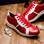 Lyon // Ostrich Leg Leather Sneakers // Red + White (US: 11.5)