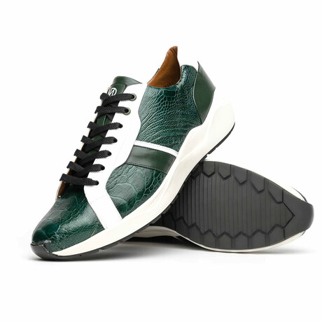 Lyon // Ostrich Leg Leather Sneakers // Green + White (US: 8)