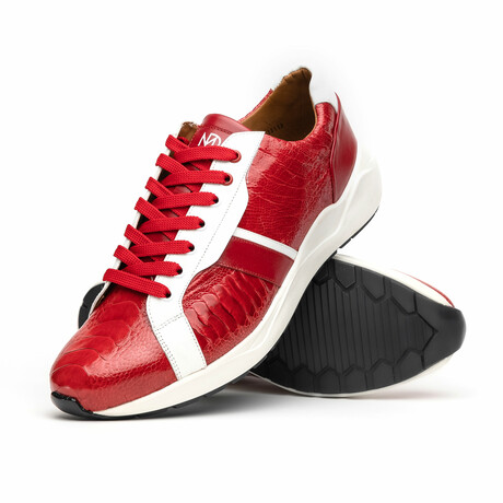 Lyon // Ostrich Leg Leather Sneakers // Red + White (US: 8)