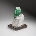 Genuine Polished Hand Carved Fluorite Owl on a Clear Quartz Point (6.5"h)