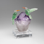 Genuine Polished Hand Carved Fluorite Hummingbirds on a Amethyst Point (4.5"h)