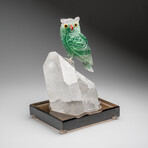Genuine Polished Hand Carved Fluorite Owl on a Clear Quartz Point (6.5"h)