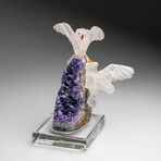 Genuine Polished Hand Carved Owls on a Amethyst Geode (5"h)