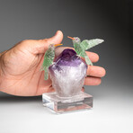 Genuine Polished Hand Carved Fluorite Hummingbirds on a Amethyst Point (4.5"h)