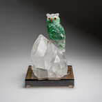 Genuine Polished Hand Carved Fluorite Owl on a Clear Quartz Point (6.5"h)