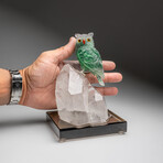 Genuine Polished Hand Carved Fluorite Owl on a Clear Quartz Point (6.5"h)