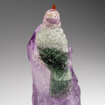 Genuine Polished Hand Carved Fluorite Hummingbird on a Amethyst Point (4.5"h)