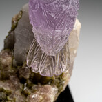 Genuine Polished Hand Carved Fluorite Owl on a Green Tourmaline in Quartz Matrix (4"h)