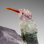 Genuine Polished Hand Carved Fluorite Hummingbird on a Amethyst Point (4.5"h)