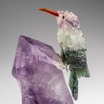 Genuine Polished Hand Carved Fluorite Hummingbird on a Amethyst Point (4.5"h)
