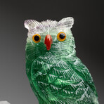 Genuine Polished Hand Carved Fluorite Owl on a Clear Quartz Point (6.5"h)