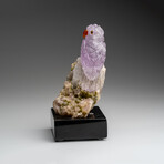 Genuine Polished Hand Carved Fluorite Owl on a Green Tourmaline in Quartz Matrix (4"h)