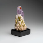 Genuine Polished Hand Carved Fluorite Owl on a Green Tourmaline in Quartz Matrix (4"h)