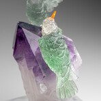 Genuine Polished Hand Carved Fluorite Hummingbirds on a Amethyst Point (4.5"h)