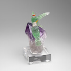 Genuine Polished Hand Carved Fluorite Hummingbirds on a Amethyst Point (4.5"h)