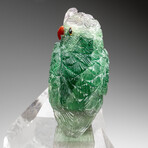 Genuine Polished Hand Carved Fluorite Owl on a Clear Quartz Point (6.5"h)