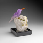 Genuine Polished Hand Carved Fluorite Hummingbird on a Green Tourmaline in Quartz Matrix (4"h)